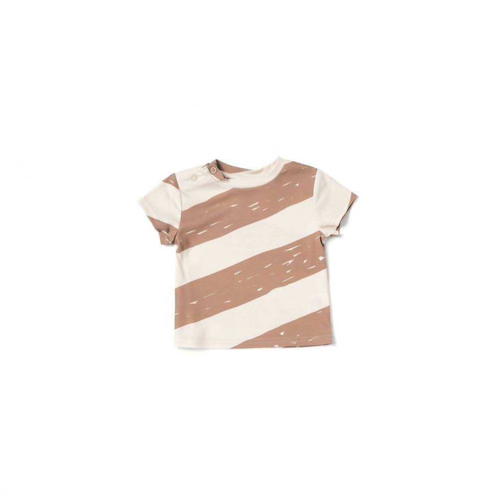 NEW OMAMIMINI baby boxy t-shirt with stripes in mocha